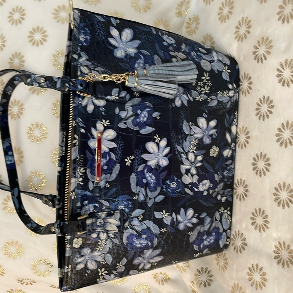 Elegant tote with cute tassels. Nice pouch in back for phone.